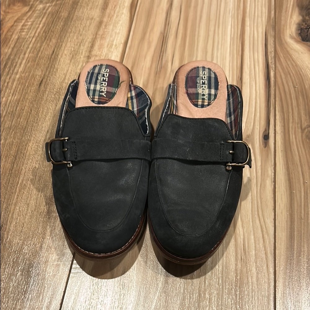 Sperry Black Suede Buckle Loafers